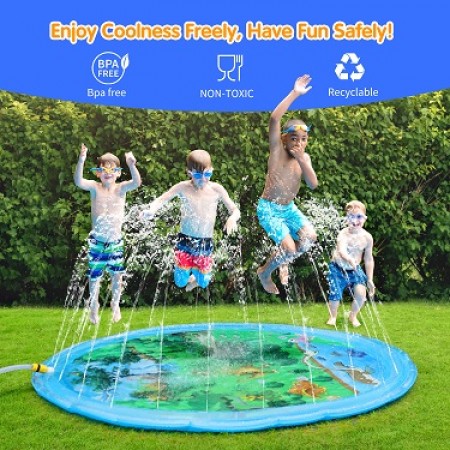 Splash Pad for Toddlers, 68” Outdoor Summer Sprinkler for Kids, Babies, and 1-12 Years Old Boys & Girls, Wading Splash & Sprinkler Water Toys for Fun Games, Party, and Play